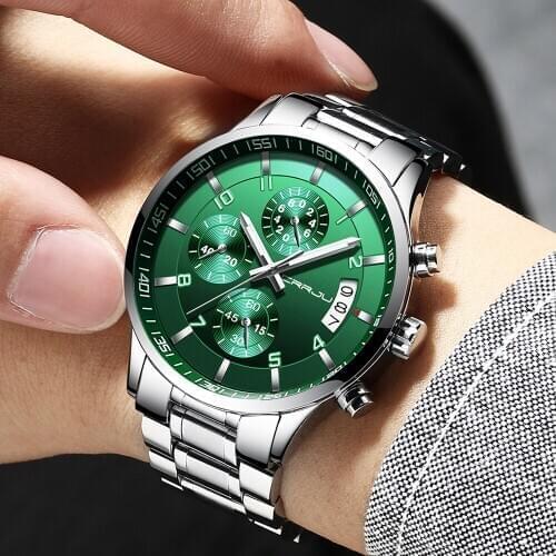 New Mens Green Watch CRRJU 2021 Casual Sport Stainless Steel Quartz Watch for Men Business Waterproof Watches relogio masculino