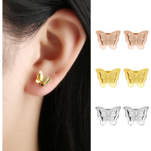 Charming Stainless Steel Lovely Butterfly Ear Stud Rose Sliver Color Fashion Earrings Chic Animal Jewelry Gifts For Women