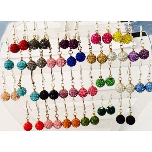 Wholesale 10mm hot mix Colors To Choose Crystal Beads Silver Plated drop Earrings lot women gift jewelry g213