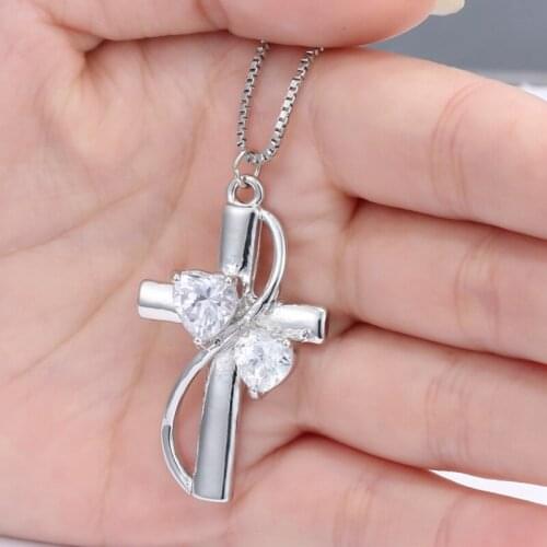 Silver Color Necklace Jewelry Women Wedding Fashion Cross Crystal Zircon Stone Pendant Necklace Christmas Gift
