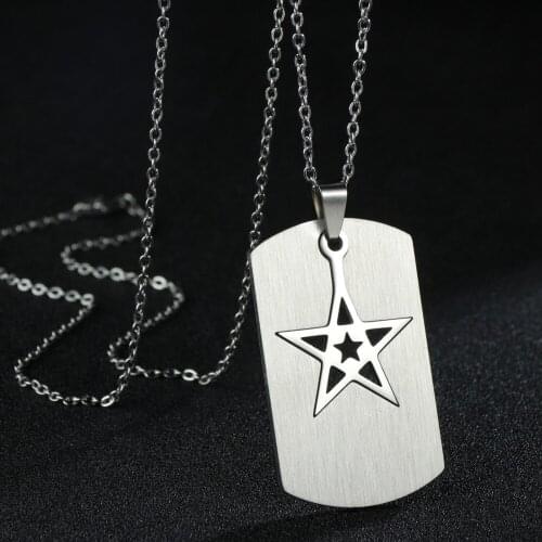 New Charms Rectangle Star Necklace For Men Women Pendants Biker Boy Friendship Stainless Steel Necklaces Jewelry