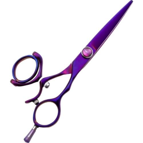 6.0 Inch Purple Right-Handed Japanese 440C Stainless Steel Professional Barber Hair Scissors Swivel Thumb Ring