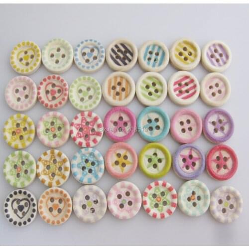 WBNVEL 200pcs 15mm&20mm round shape printed wood shirt buttons children clothes sewing decoration 4 holes botoes