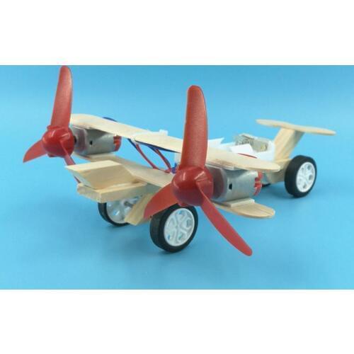 DIY Electric Power Glide wind Plane Car Model Kit Wood Kids Physical Science Experiments Toy Set Preschool Educational
