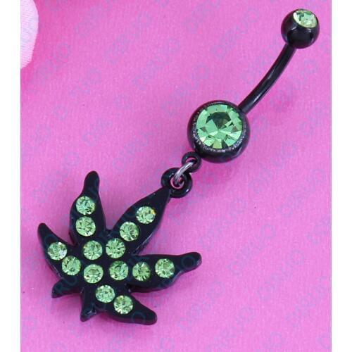 Unique Maple Leaf Shaped Navel Ring Fashion Green Oil Stainless Steel Belly Button Rings Body Piercing Jewelry nickel-free