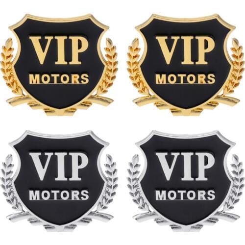 VODOOL 2Pcs Car Styling Sticker VIP MOTORS 3D Metal Car Chrome Badge Decal Door Window Body Auto Decor DIY Stickers Accessories