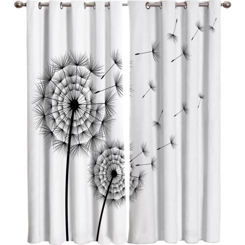 Dandelion Flower Black White Window Curtains Scenic Curtains for Living Room Decorative Items Living Room