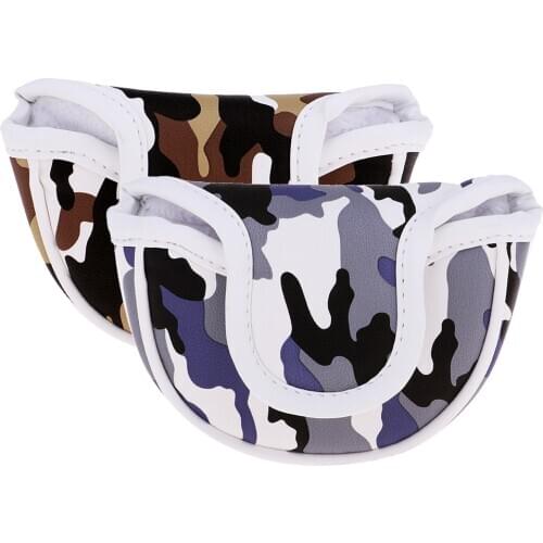 Premium PU Golf Headcover Guard Mallet Putter Cover Protector with Magnet Closure Camo. Blue Brown