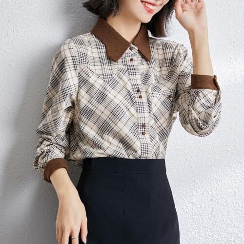 Pop arrival Spring Autumn ladies shirts Long Sleeve Womens Blouses Vogue plaid print Shirts Tops Blusas Mujer
