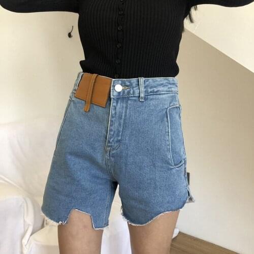 Patchwork Shorts For Women Asymmetric High Waist Hit Color Hole Split Vintage Loose Pants Female 2020 Summer Fashion New K289