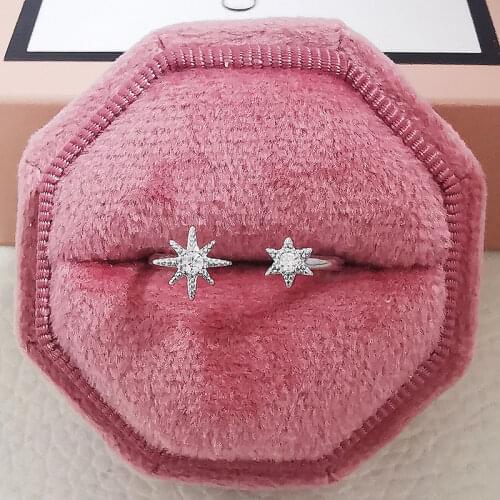 Fashion 925 Sterling Silver Ring Finger Double Stars CZ Ring For Women Jewelry Pure Promise Engagement Sepcial Unique R5459S