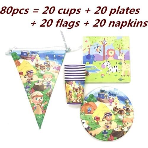 Animal Crossing New Horizons Game Birthday Party Decoration Paper Plate Cup Napkin Flag Tableware Set Baby Shower Party Supplies