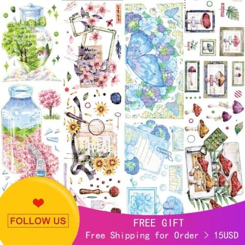 1 Loop 100cmx65mm Washi Tape Sample Shop Rabbit Flower Mushroom Letter Blue Fantasy Bottle World