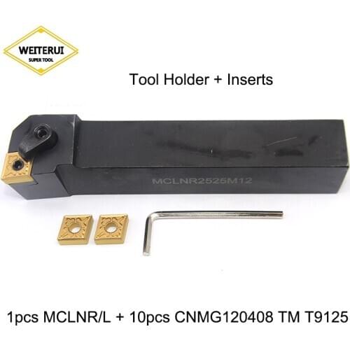 1pc MCLNL/R External Turning Tool Holder +10pcs CNMG120408 TM T9125 Carbide Insert CNC Turning Lathe Cutting Tools