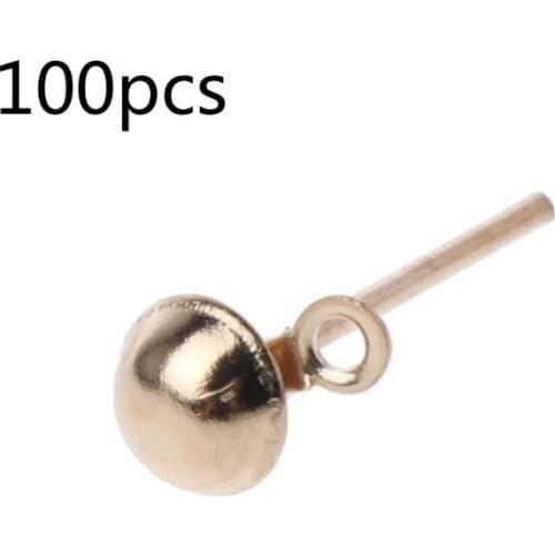 100Pcs DIY Earrings Post Pin Ball Studs with Loop For Jewelry Making Findings