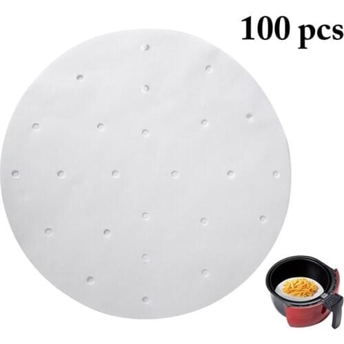 100Pcs/set Disposable Perforated Baking Silicone Paper Premium Perforated Wood Pulp Papers Non-Stick Steaming Basket Mat Tools
