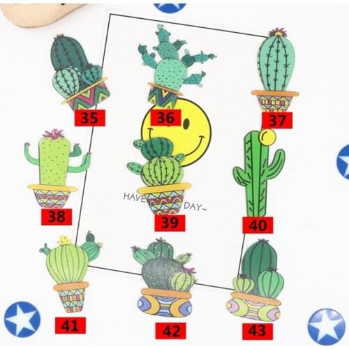 100 Pieces/Lot Acrylic Green Plant Cartoon Brooches Cactus Potted Lapel Pin Icons Badges Clothing Backpack Jewelry Gift for Kid