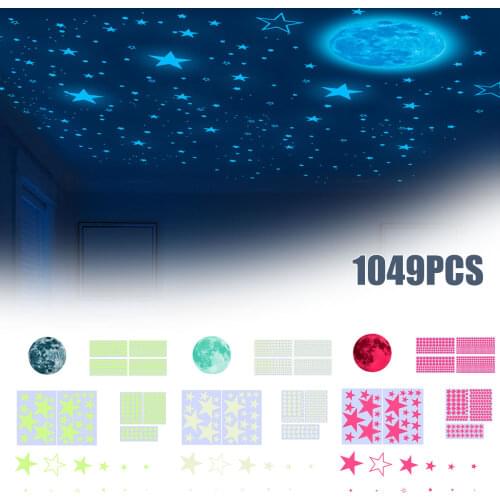 1049Pcs 3D Stars Moon Wall Stickers Glow In The Dark Luminous Fluorescent Pvc Wall Stickers Art Decals Kids Bedroom Home Decor