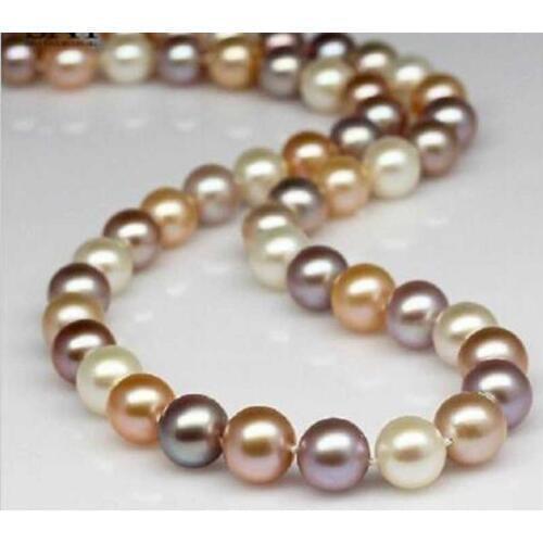 18" 9-10MM NATURAL SOUTH SEA GENUINE WHITE PINK PURPLE PEARL NECKLACE 14K