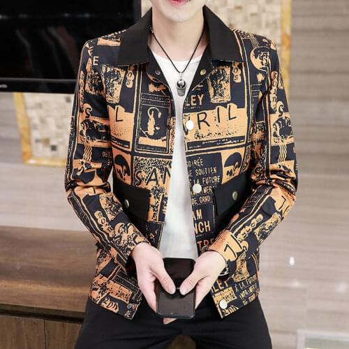 2021 Spring Fashion Jackets Men Personalized Retro Print Coats Youth Casual Business Office Social Bomber Jacket Men Clothing