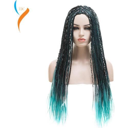 3 Tones Blue Grey Mix Black Uma Braids Long Straight Braided Descendants 2 Uma Synthetic Cosplay Wig For Halloween Party Wig