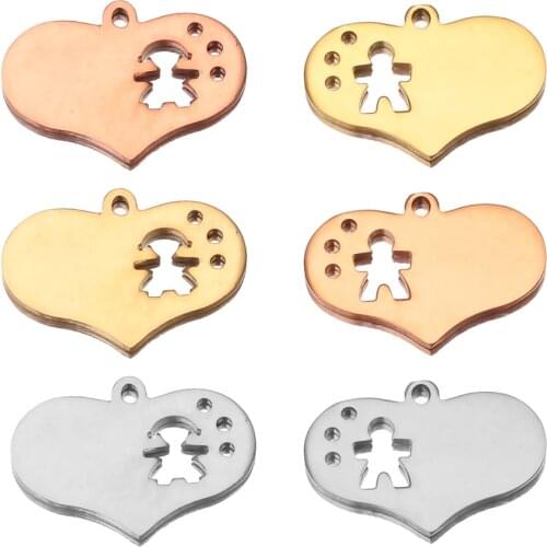 5PCS Charms Hollow Lovely Heart 22x15mm Stainless Steel Pendants Making DIY Handmade Family Boy Girl Jewelry Making Supplies