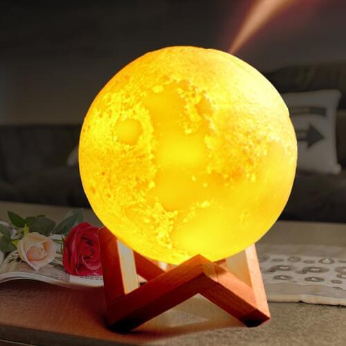 880ml Air Humidifier Creative Moon Lamp Ultrasonic Silent USB Aroma Essential Oil Diffuser With Wood Base For Office Bedrrom