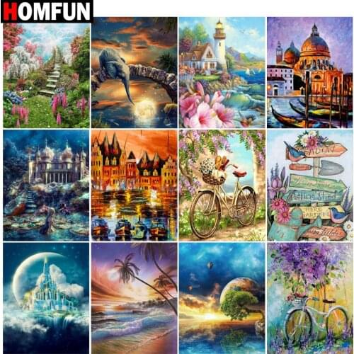 HOMFUN Full Square/Round Drill 5D DIY Diamond Painting "Castle landscape" Embroidery Cross Stitch 5D Home Decor Gift