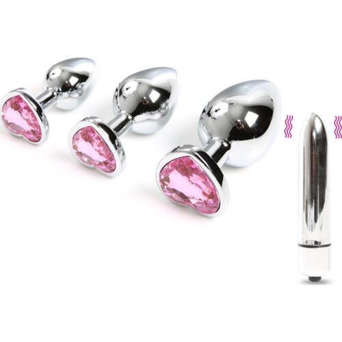 Diamand Anal Butt Plug Mini Bullet Vibrator Stainless Steel Smooth Beads Anus Dilator Sexo Intimate Goods Erotic Toys for Adults