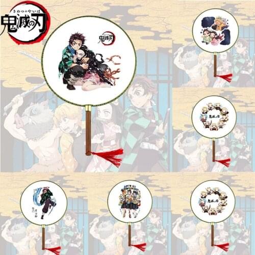 Anime Demon Slayer: Blade Round Fan Log Bamboo Hand Fan Japanese Anime Peripheral Cosplay Props Kamado Tanjirou Free Shipping