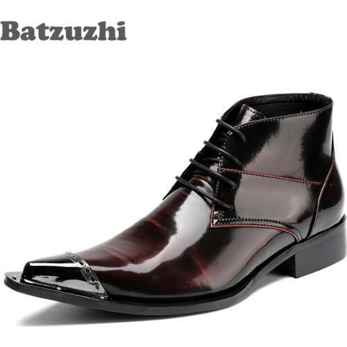 Batzuzhi Luxury Men Boots Pointed Metal Tow Lace-up Mens Ankle Boots Business Leather Boots for Men Zapatos Hombre, EU38-46