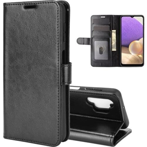 A325 Case for Samsung Galaxy A32 2021 (4G VER.) Cover Wallet Card Stent Book Style Faux Leather Flip Black A 32 A325F GalaxyA32
