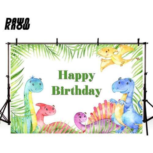 DAWNKNOW Cartoon Dinosaur Photography Background Photocall Newborn Happy Birthday Party Backdrop Children Photo Studio lv2654