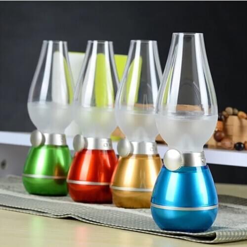 Decorative Rechargeable LED Vintage Bedside Lamp with Blow ON/Off Control, Dimmable Kerosene Oil Lamp Night Light Candle Lantern