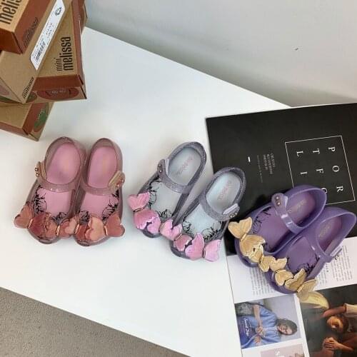 Top Quality Mini Melissa Girls Summer Sandals Princess Butterfly Sparkle Jelly Shoes Kids Todder Beach Shoes For Children HMI056