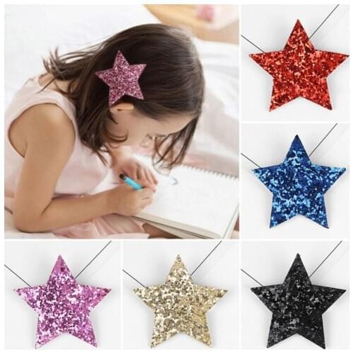 Kid Headwear Hairpins Girls Shiny Synthetic Leather Star Barrette Bling Leather Children Hair Clips Hair accessoreis