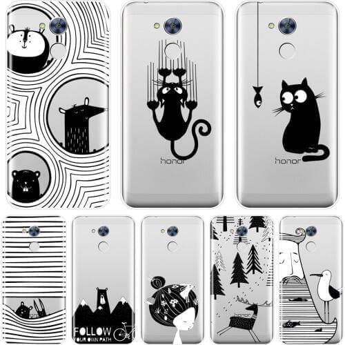 For Huawei Honor 6 5A 4X 5X 6X Phone Case Silicone Black Cat Dog Rabbit Bear Soft Back Cover For Huawei Honor 4C 5C 6A 6C Pro