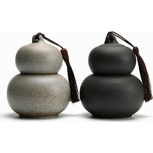 Two-pound gourd tea pot ceramic sealed pot rough pottery retro double creative tea pot storage tank
