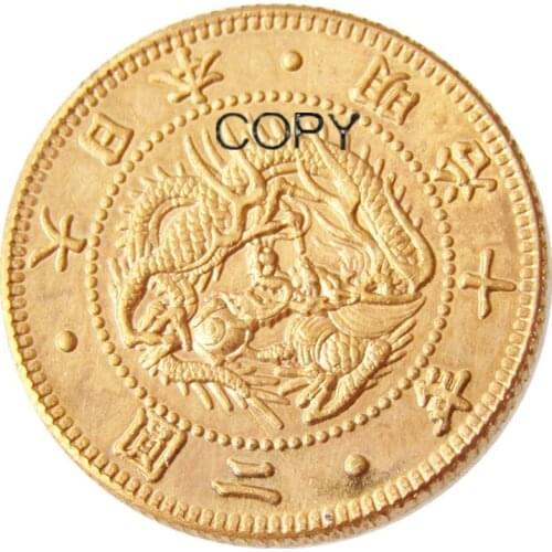 JP(04)Japan Asia Meiji 10 Year 2 Yen Gold Plated Coin Copy