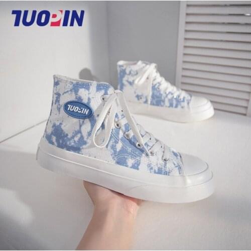 Womens Vulcanize Shoes 2021 New Woman Fashion Tie dye Breathable Canvas Shoes Female Sneakers Flat Comfortable High Top Shoes