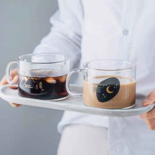 500ml Creative Cartoon Glass Handle Mugs For Milk Coffee Beer Home Office Drinnkware Star Moom Pattern Water Cup Couple
