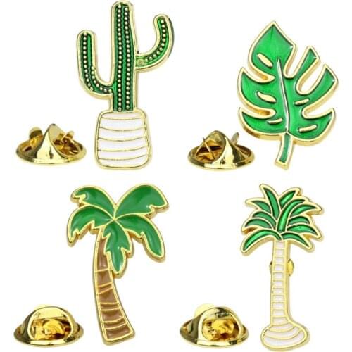 Cartoon summer tropical plant cactus coconut tree metal drop wax safety anti-injury brooch pin badge gift for ladies