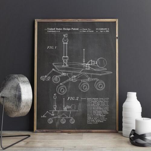 Mars Rover Patent Outer Space Artwork Prints Science Wall Art Posters Canvas Painting Room Decor Vintage Blueprint Gift idea