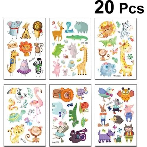 20 Sheets Children Personality Cute Animals Cartoon Tattoo Stickers Environmentally Friendly Stickers for children(Mixed Pattern