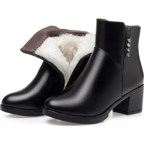 New Winter Comfort Warm Snow Boots Women Shoes Boots Inisde Plush / Wool Genuine Leather Boots High Heels Non-slip Ankle Boots
