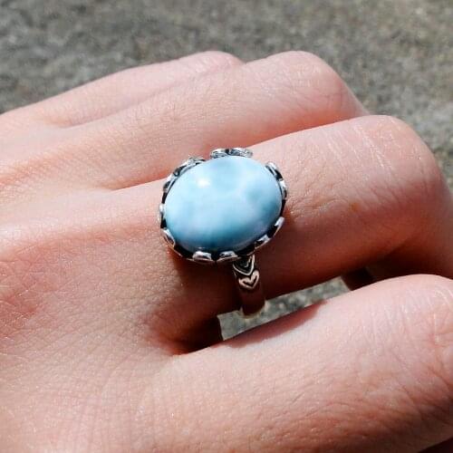 Engagement Wedding Rings Natural Larimar Ring 925 Sterling Silver Jewelry For Gift