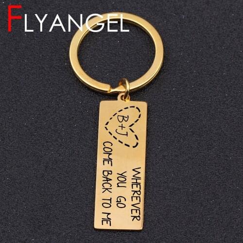 Custom Name Initial Fashion Key Chain Stamped Heart Wherever You Go Come Back To Me Cute Bag Charm Distance Lovers Gifts