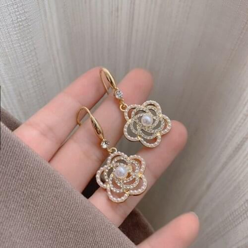 PERMIH Golden Big Flower Earrings Shiny Zircon Drop Earrings For Women Geometry Metal Gold Earrings 2021 Fashion Trend Earrings