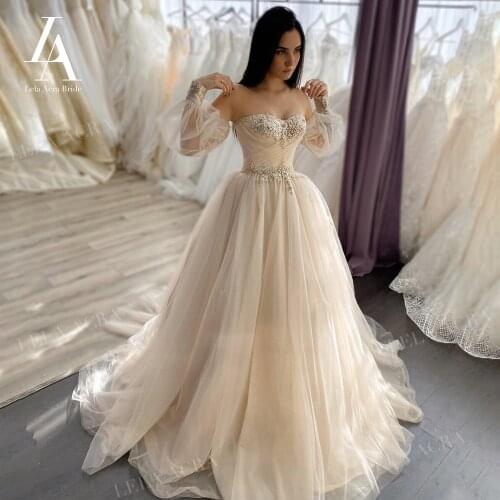 Boho Wedding Dresses 2021 Beach 2 In 1 Sleeve A-Line Bridal Gown Princess Vestido De Novia LelaAcra LI43 Plus Size Party Dress