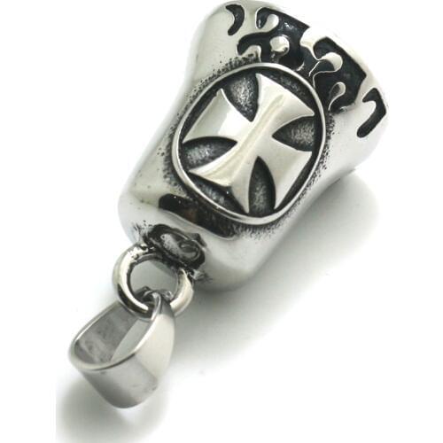 Mens Boys 316L Stainless Steel Cool Biker Flaming Newest Polishing Cross Bell Pendant